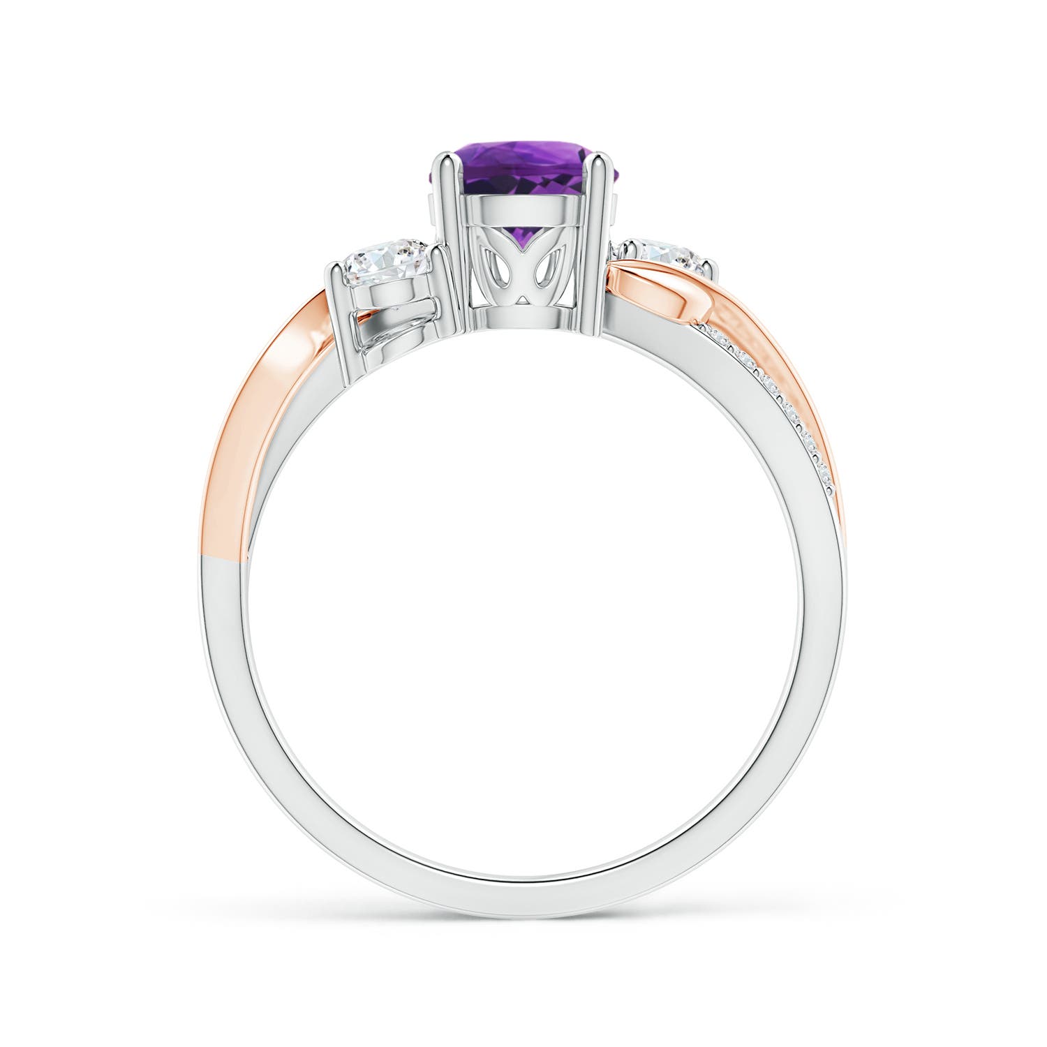 Angara Natural Amethyst and Diamond Twisted Vine Ring in 14K Solid Gold (6MM) - Bild 52 von 60