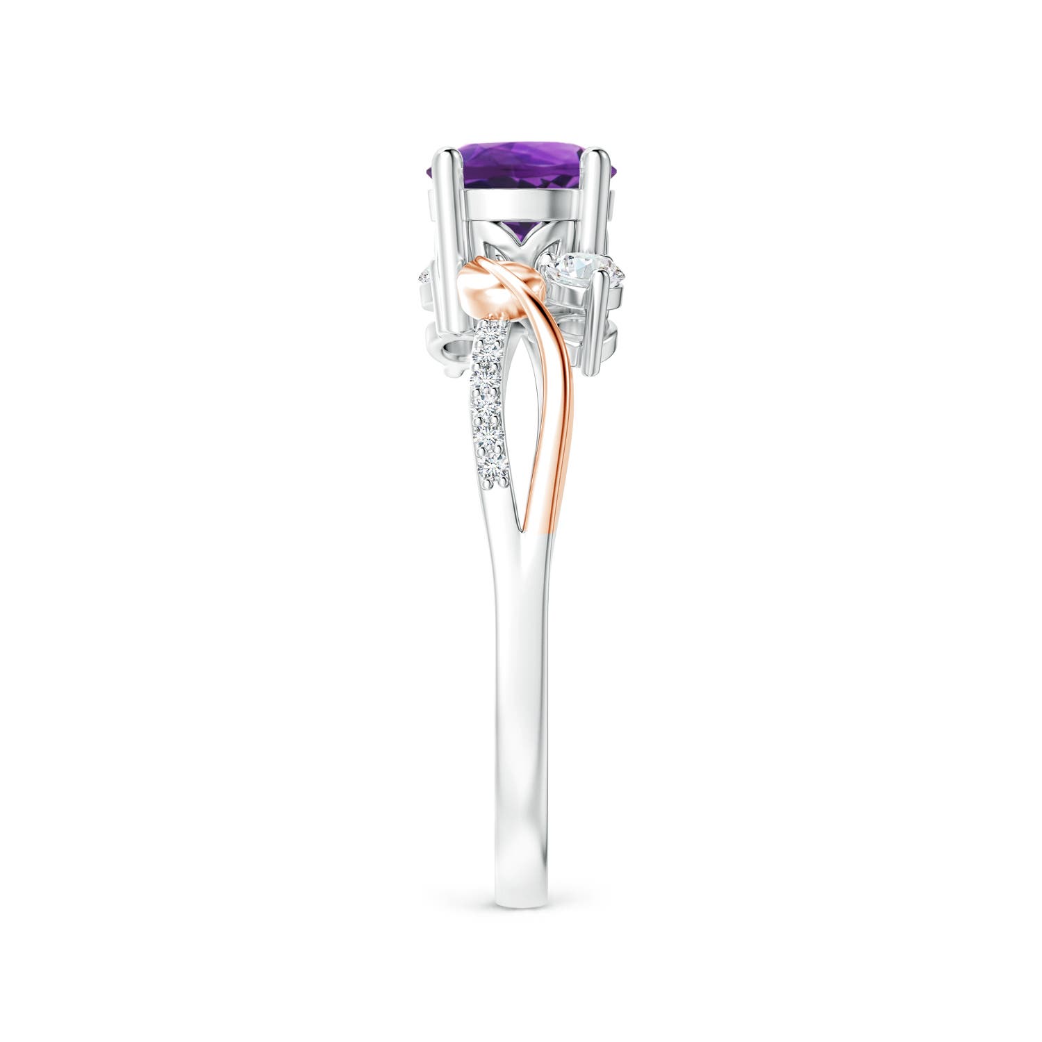 Angara Natural Amethyst and Diamond Twisted Vine Ring in 14K Solid Gold (6MM) - Bild 55 von 60