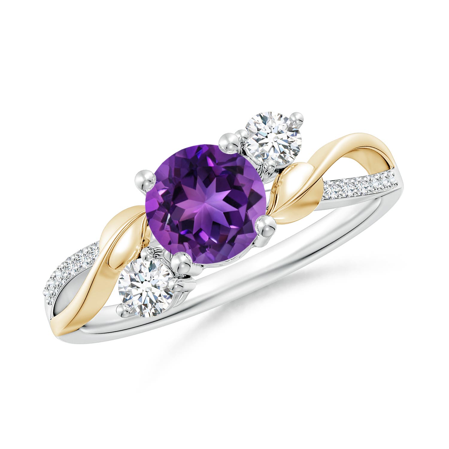 Angara Natural Amethyst and Diamond Twisted Vine Ring in 14K Solid Gold (6MM) - Bild 41 von 60