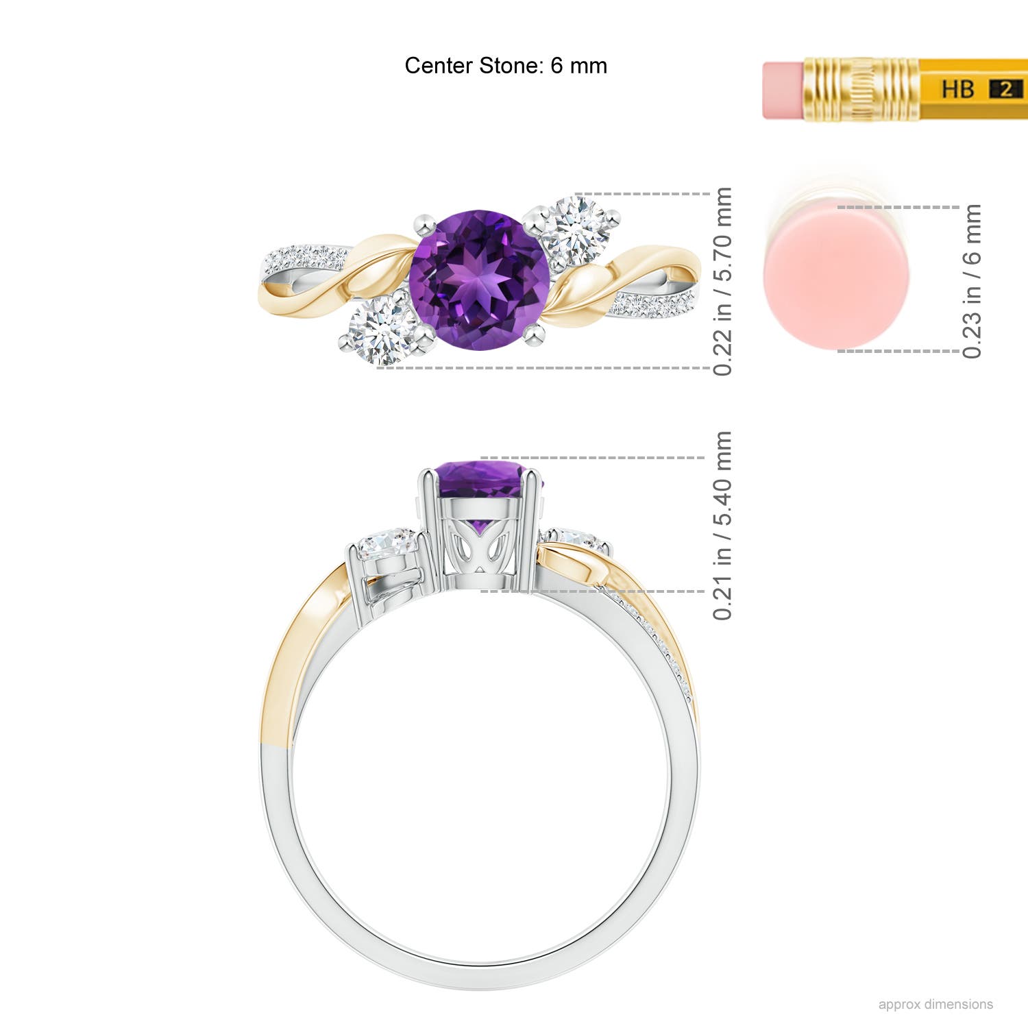Angara Natural Amethyst and Diamond Twisted Vine Ring in 14K Solid Gold (6MM) - Bild 46 von 60