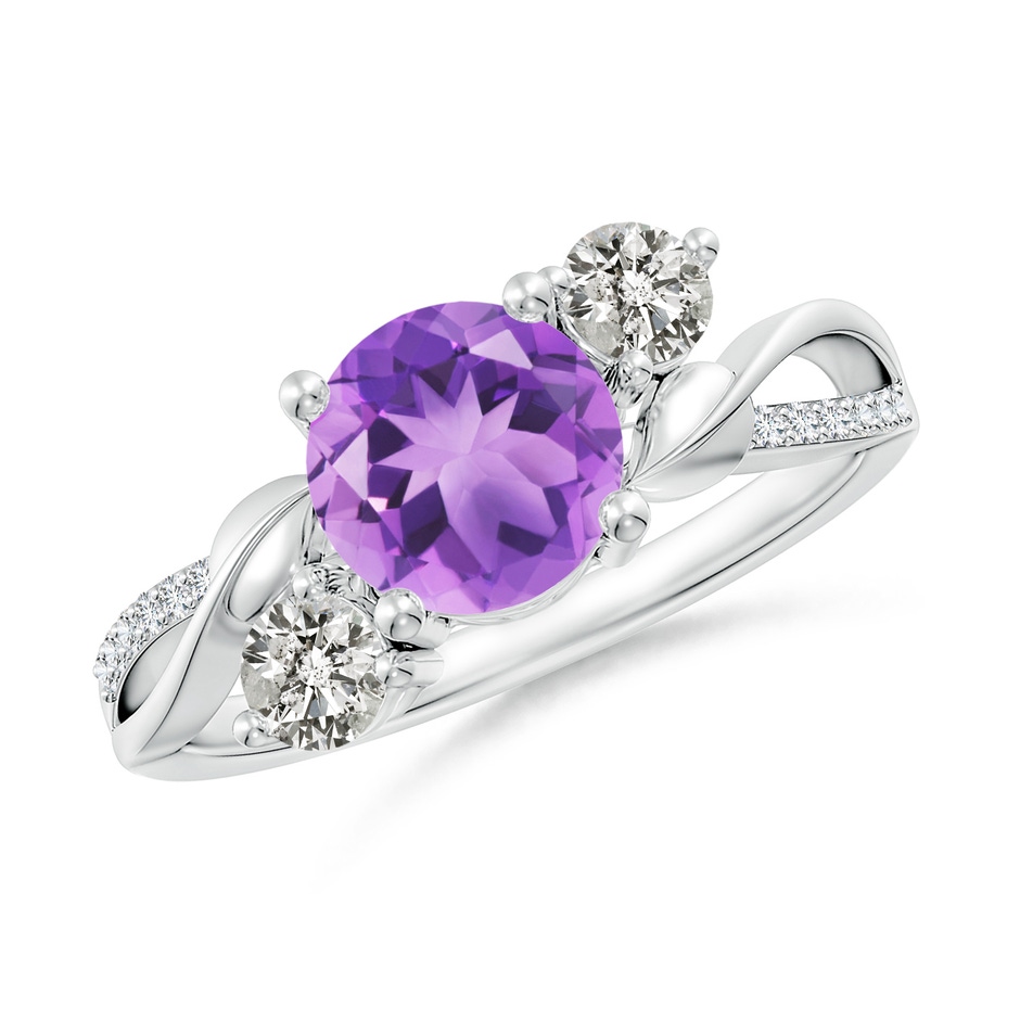 7mm A Amethyst and Diamond Twisted Vine Ring in 18K White Gold 