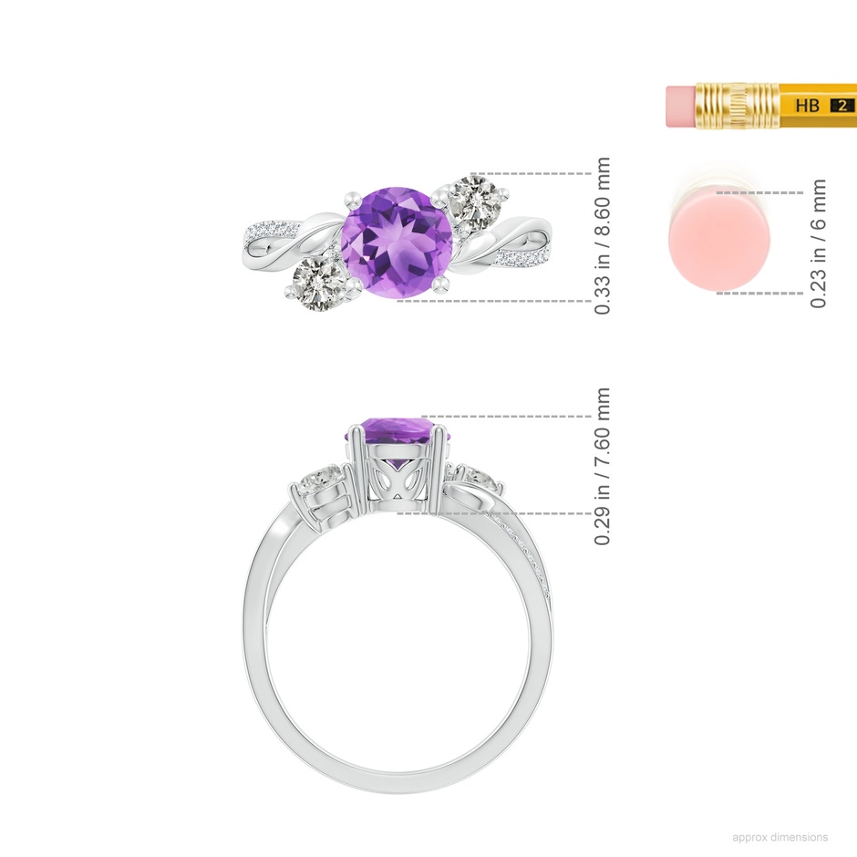 7mm A Amethyst and Diamond Twisted Vine Ring in 18K White Gold ruler