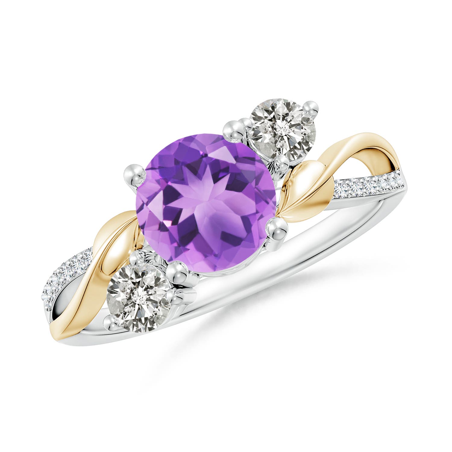 7mm A Amethyst and Diamond Twisted Vine Ring in White Gold Yellow Gold