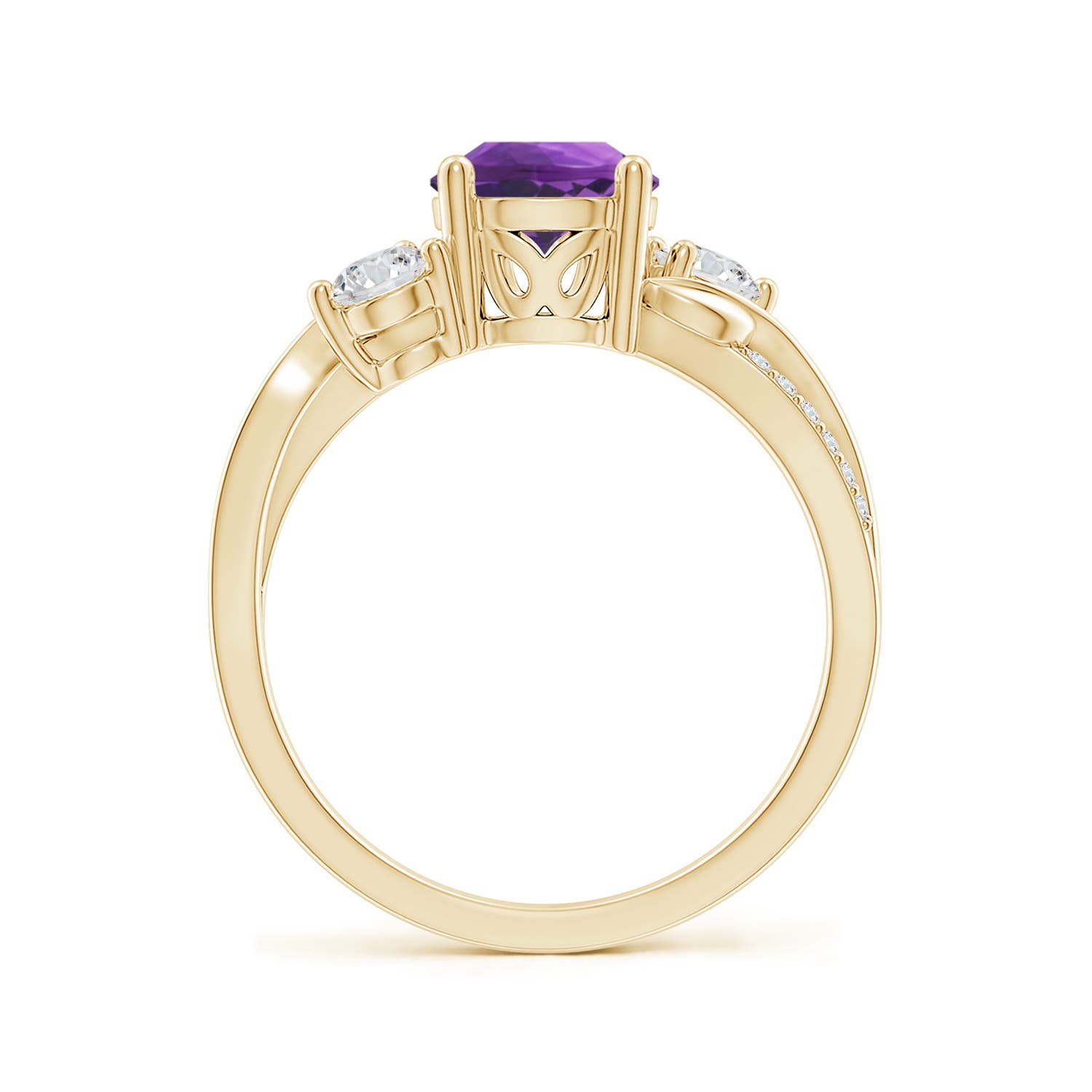 7mm AAA Amethyst and Diamond Twisted Vine Ring in Yellow Gold