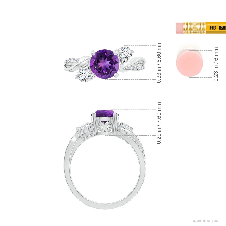 7mm AAAA Amethyst and Diamond Twisted Vine Ring in P950 Platinum ruler