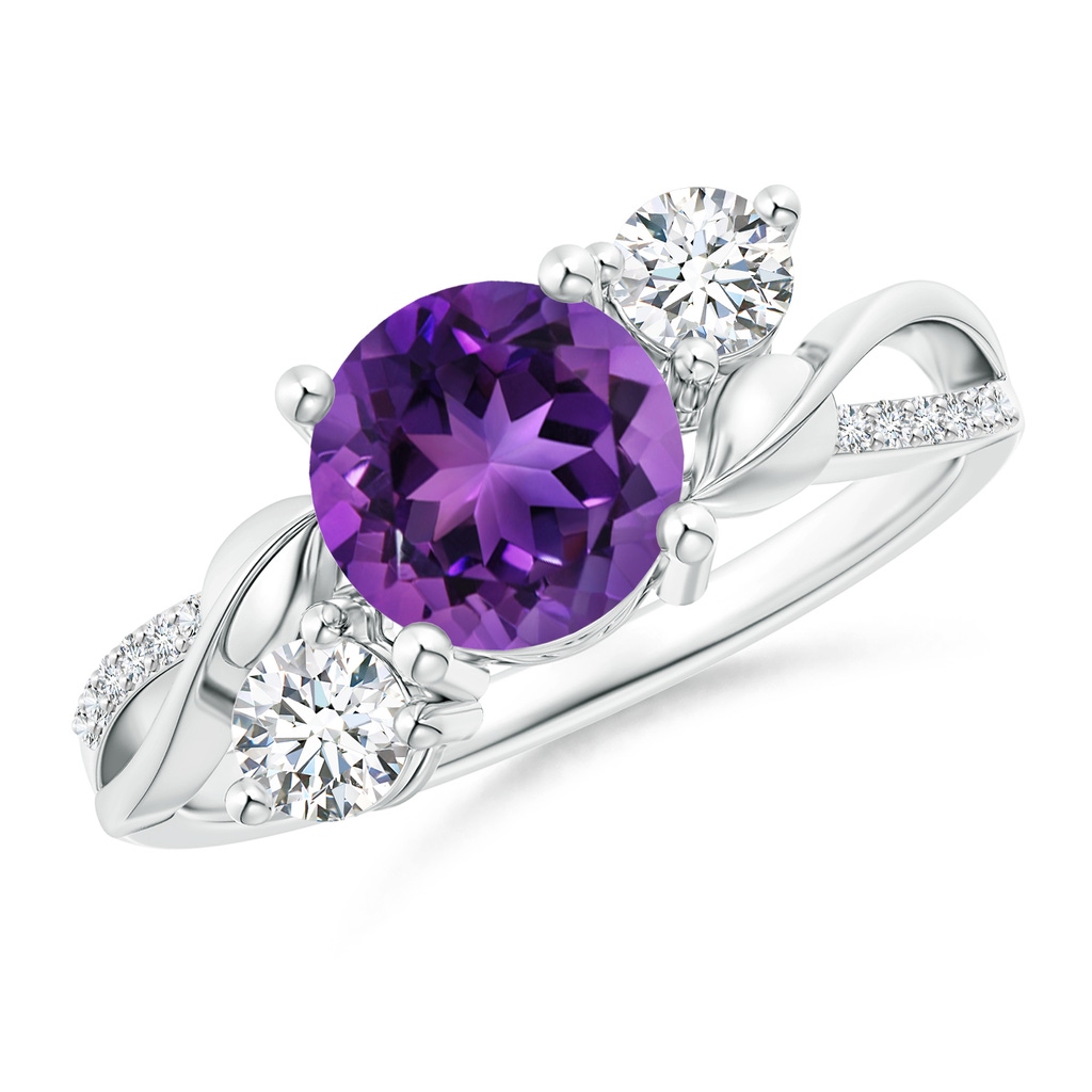 7mm AAAA Amethyst and Diamond Twisted Vine Ring in White Gold