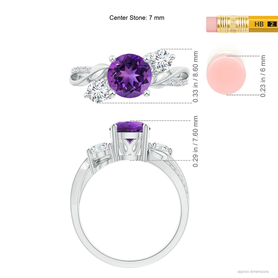 7mm AAAA Amethyst and Diamond Twisted Vine Ring in White Gold ruler