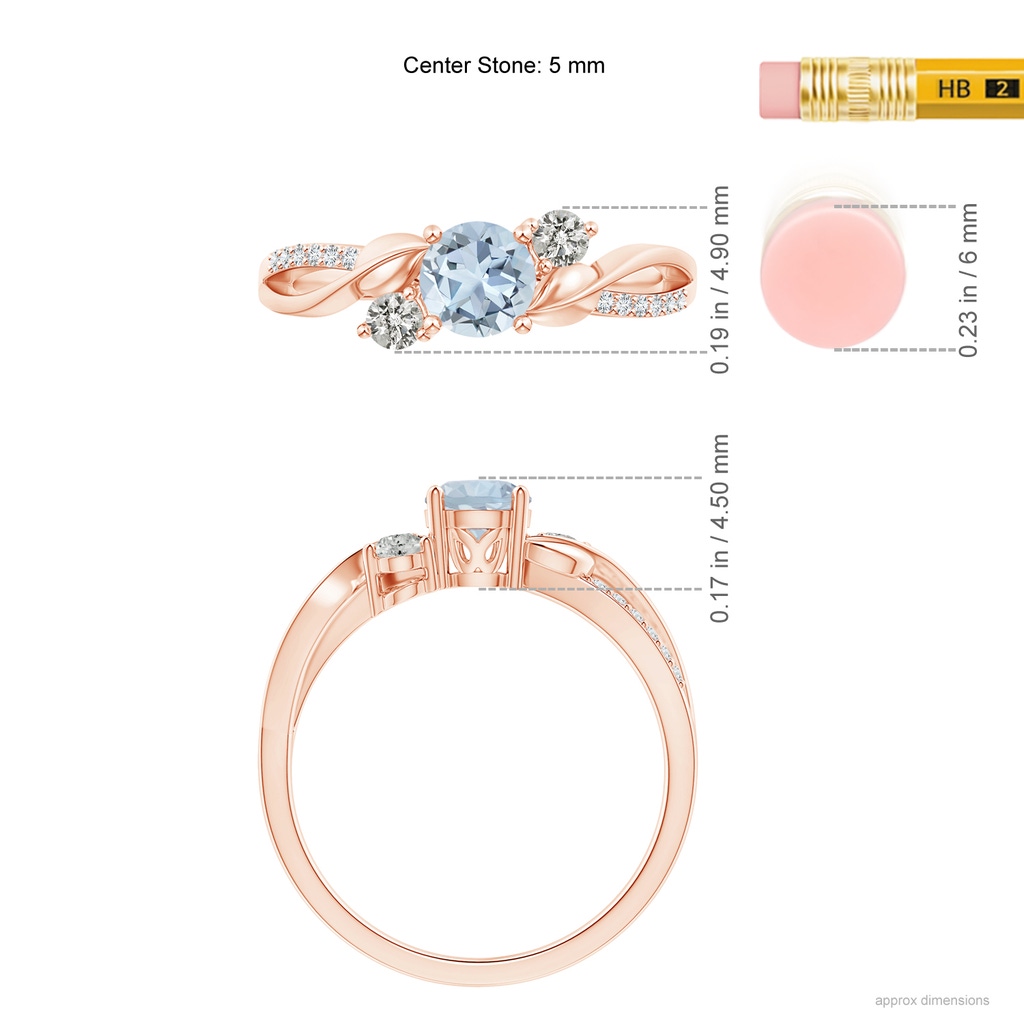 5mm A Aquamarine and Diamond Twisted Vine Ring in 18K Rose Gold Ruler