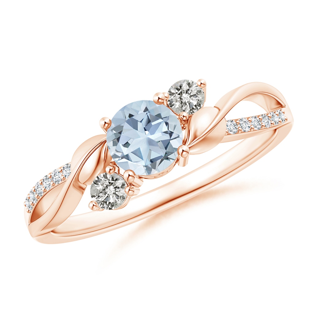5mm A Aquamarine and Diamond Twisted Vine Ring in Rose Gold
