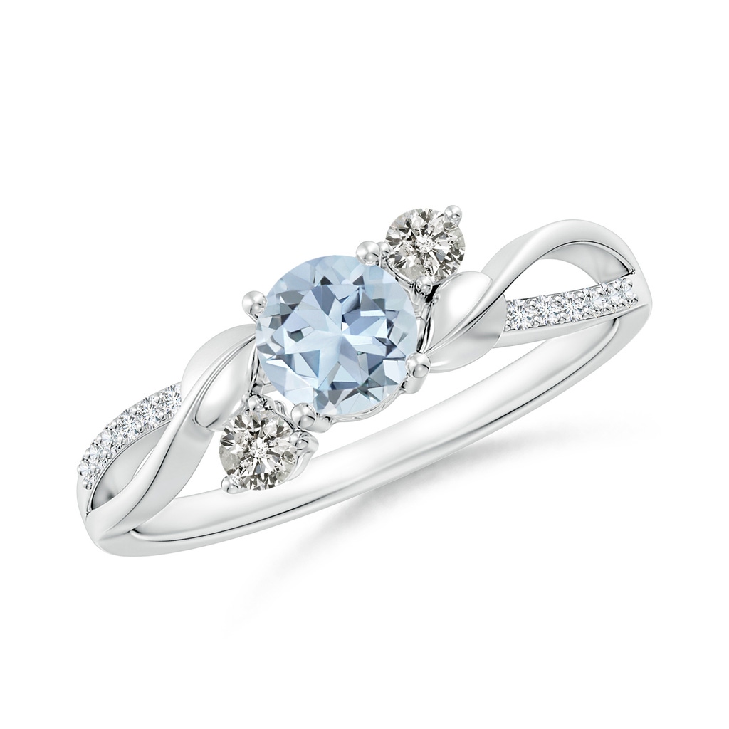 5mm A Aquamarine and Diamond Twisted Vine Ring in White Gold