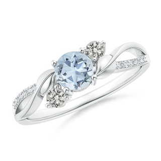 5mm A Aquamarine and Diamond Twisted Vine Ring in White Gold