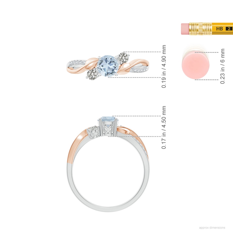 5mm A Aquamarine and Diamond Twisted Vine Ring in White Gold Rose Gold ruler