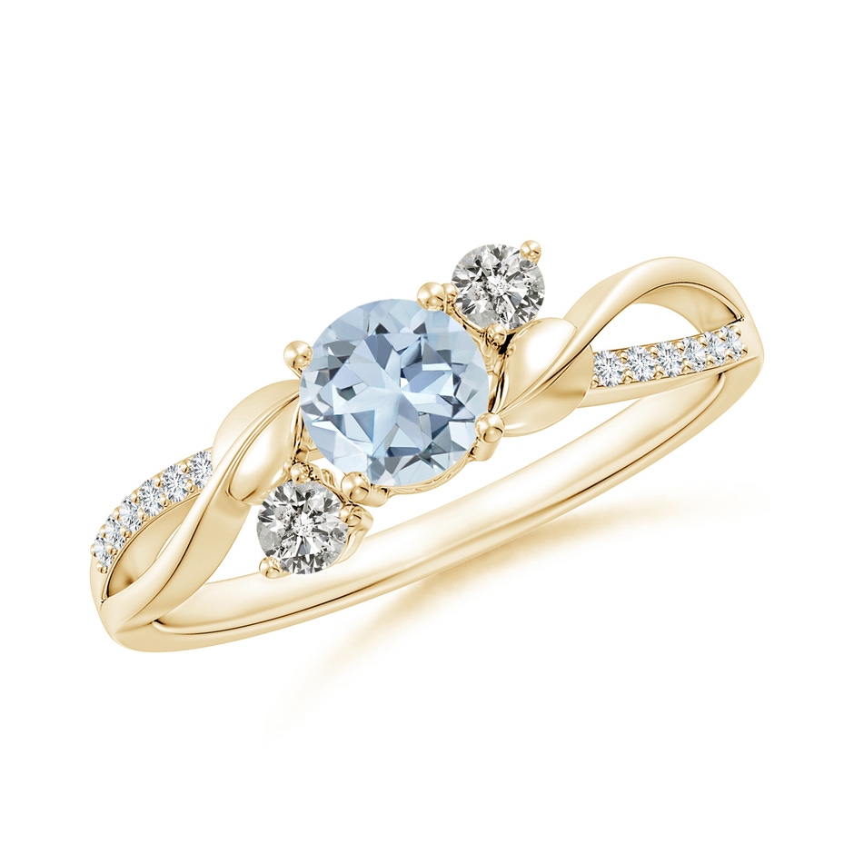5mm A Aquamarine and Diamond Twisted Vine Ring in Yellow Gold 