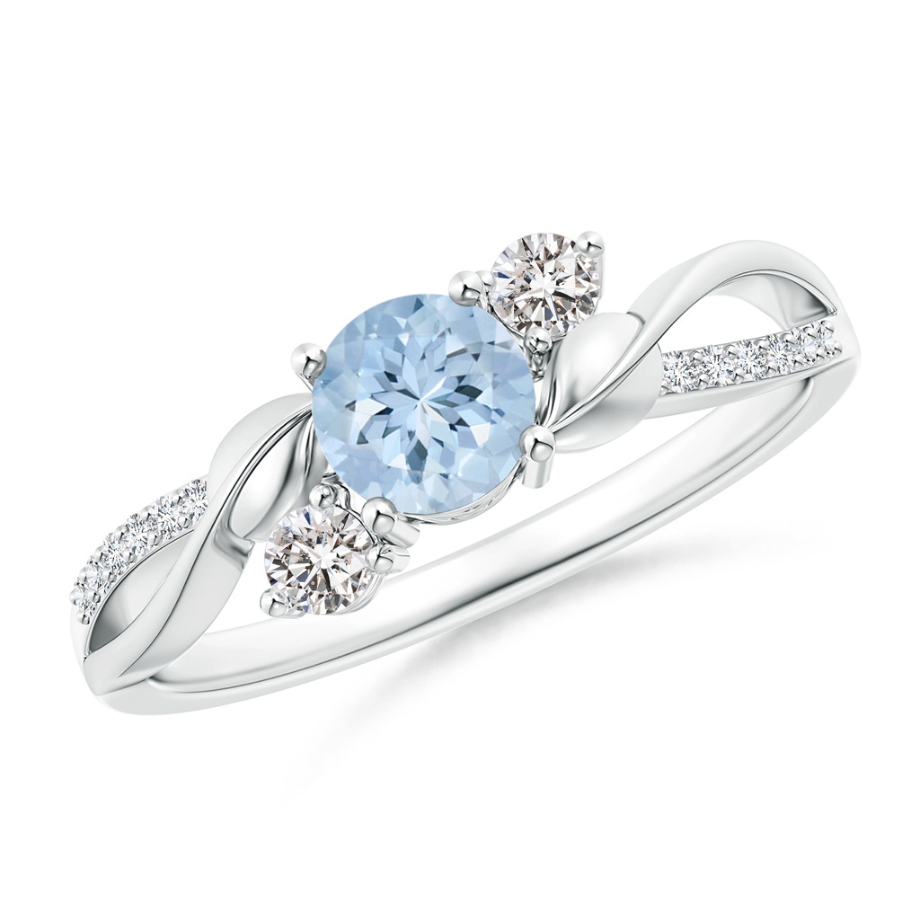5mm AA Aquamarine and Diamond Twisted Vine Ring in 10K White Gold