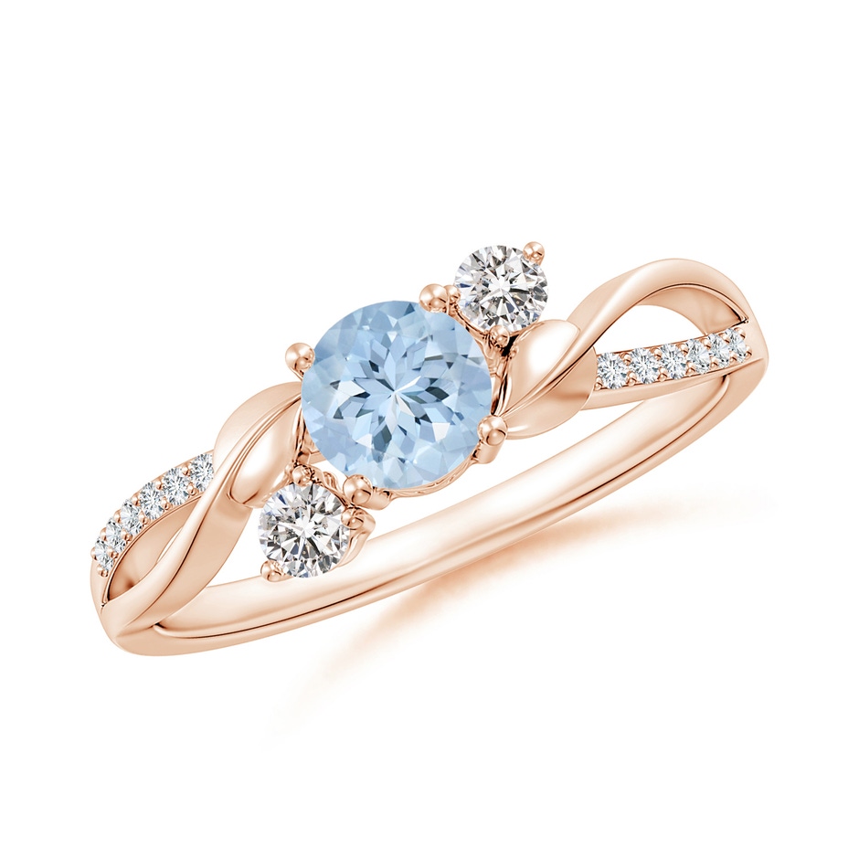 5mm AA Aquamarine and Diamond Twisted Vine Ring in Rose Gold 