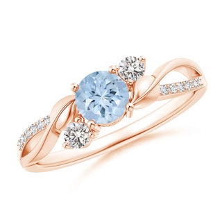 5mm AA Aquamarine and Diamond Twisted Vine Ring in Rose Gold