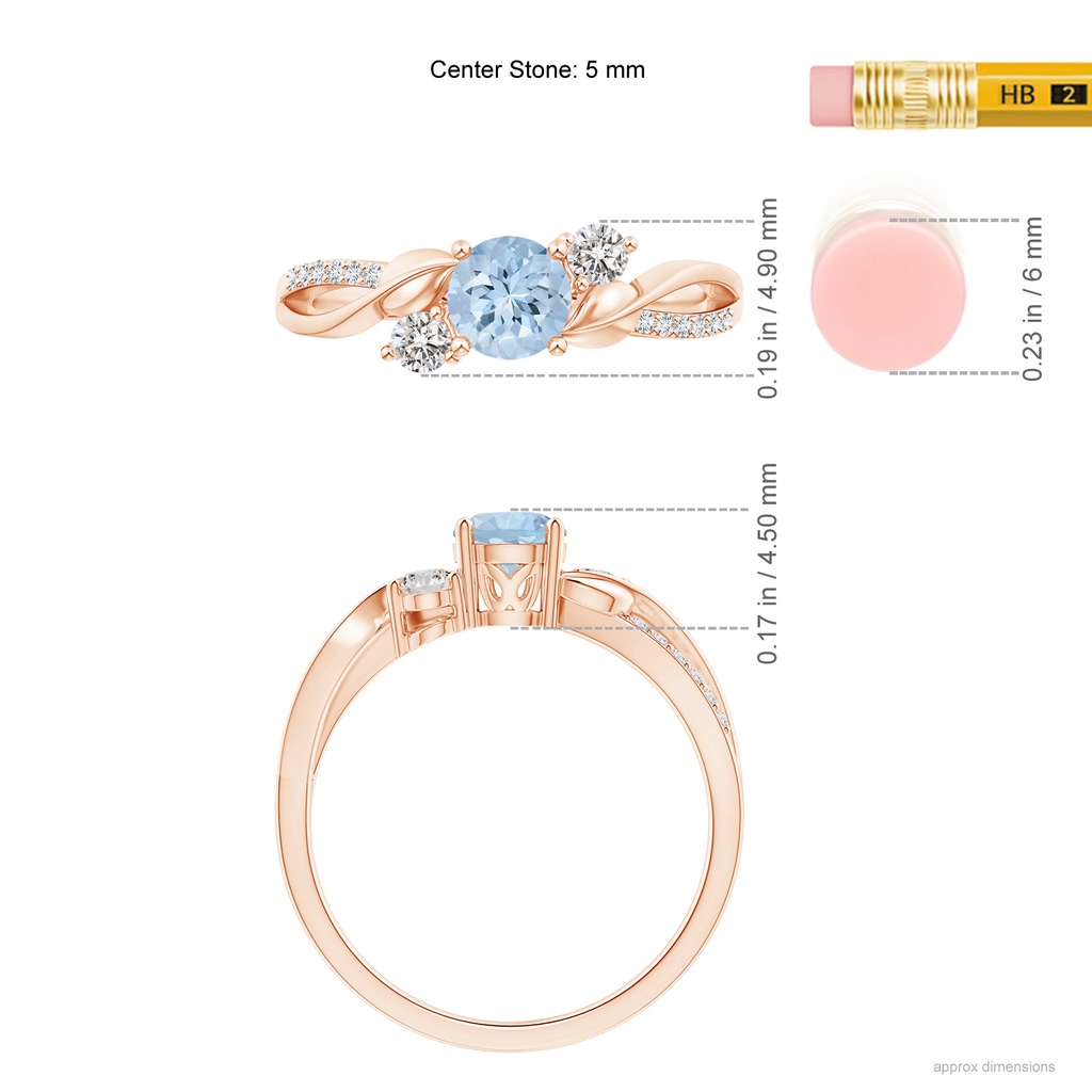 5mm AA Aquamarine and Diamond Twisted Vine Ring in Rose Gold Ruler