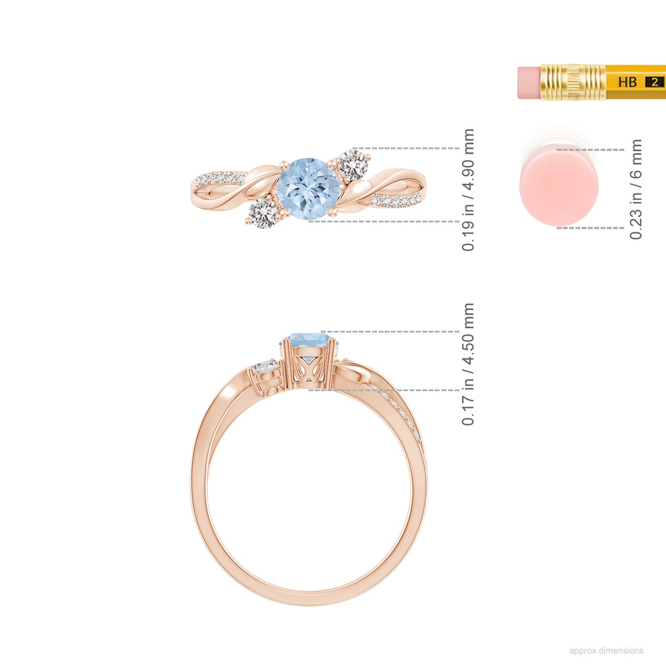 5mm AA Aquamarine and Diamond Twisted Vine Ring in Rose Gold ruler