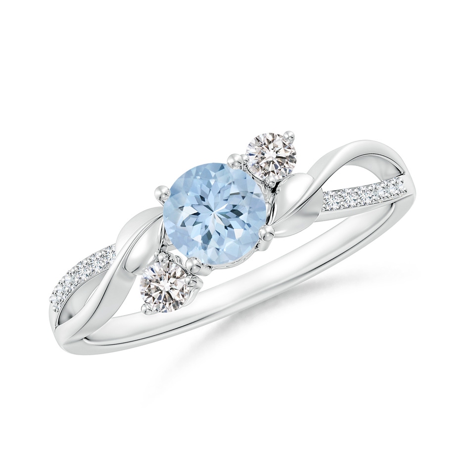5mm AA Aquamarine and Diamond Twisted Vine Ring in White Gold 