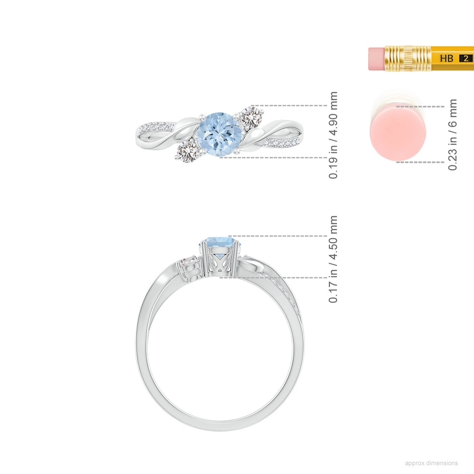 5mm AA Aquamarine and Diamond Twisted Vine Ring in White Gold ruler