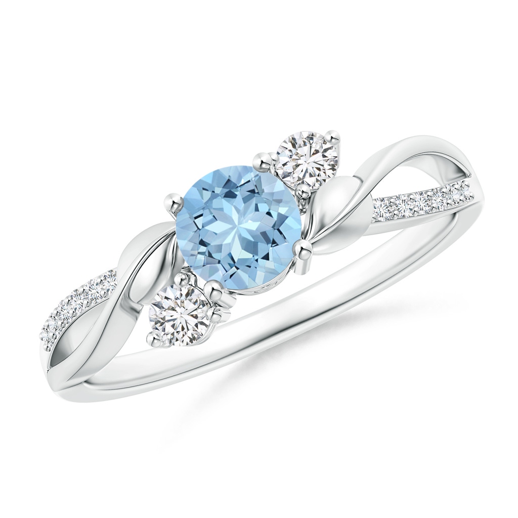 5mm AAA Aquamarine and Diamond Twisted Vine Ring in 10K White Gold