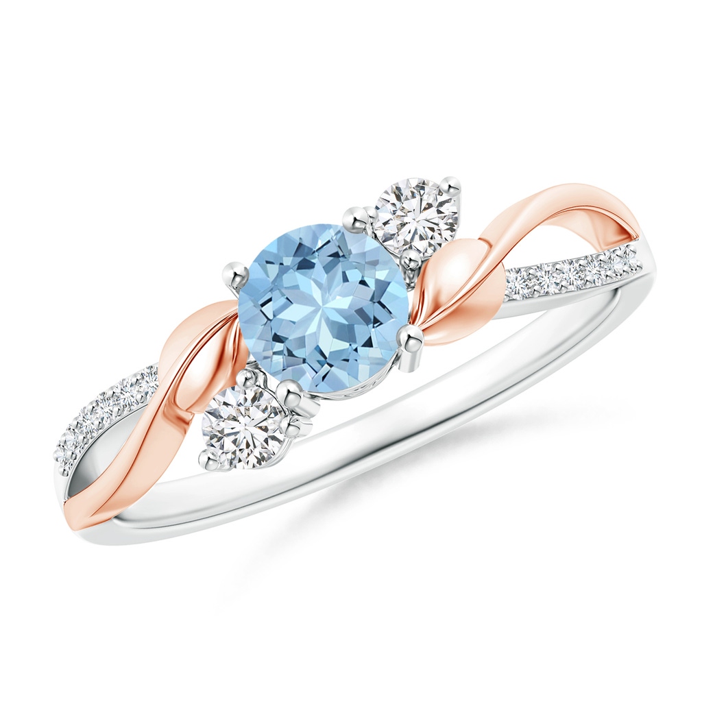 5mm AAA Aquamarine and Diamond Twisted Vine Ring in 18K White Gold 18K Rose Gold