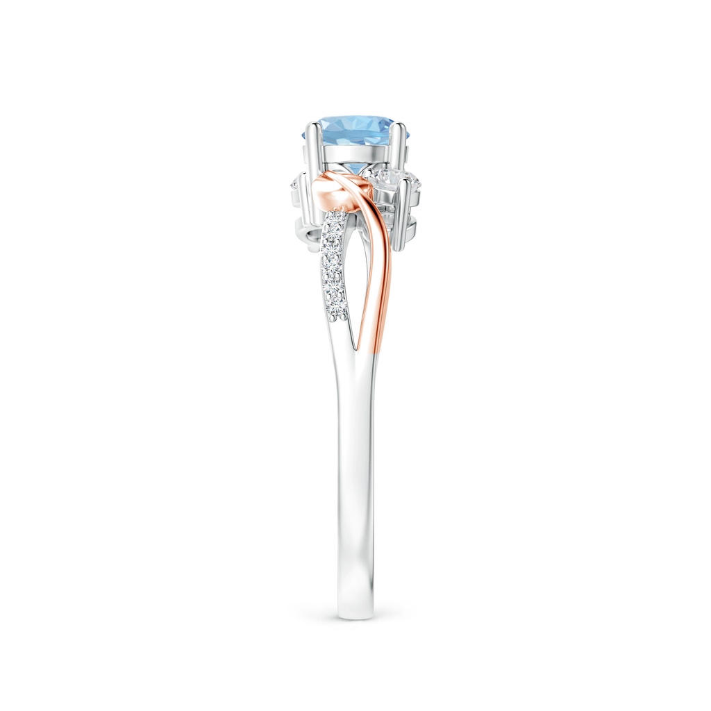 5mm AAA Aquamarine and Diamond Twisted Vine Ring in 18K White Gold 18K Rose Gold Side-2