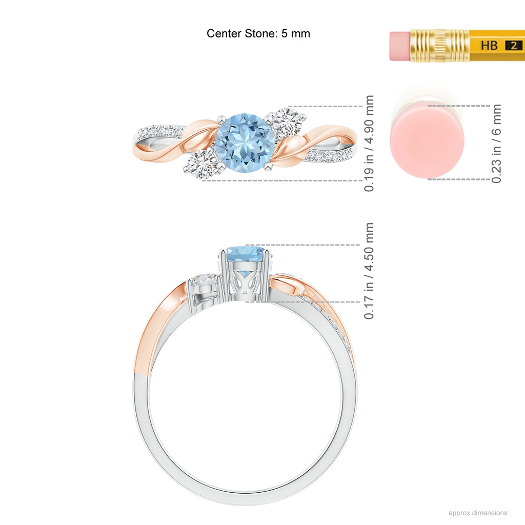 5mm AAA Aquamarine and Diamond Twisted Vine Ring in 18K White Gold 18K Rose Gold Ruler