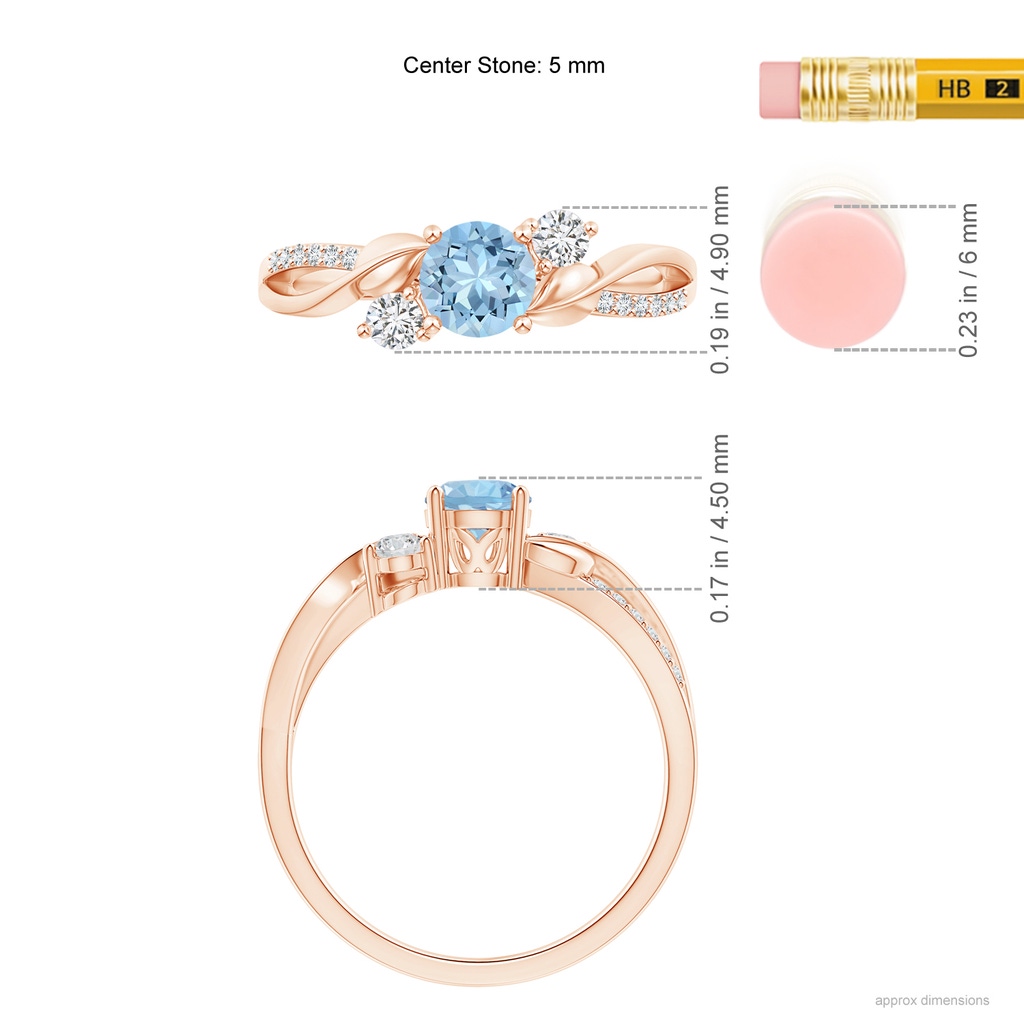 5mm AAA Aquamarine and Diamond Twisted Vine Ring in Rose Gold Ruler