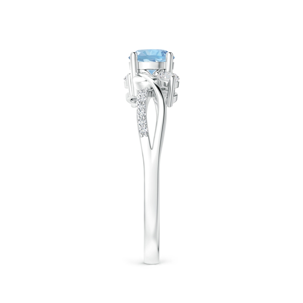 5mm AAA Aquamarine and Diamond Twisted Vine Ring in White Gold Side-2