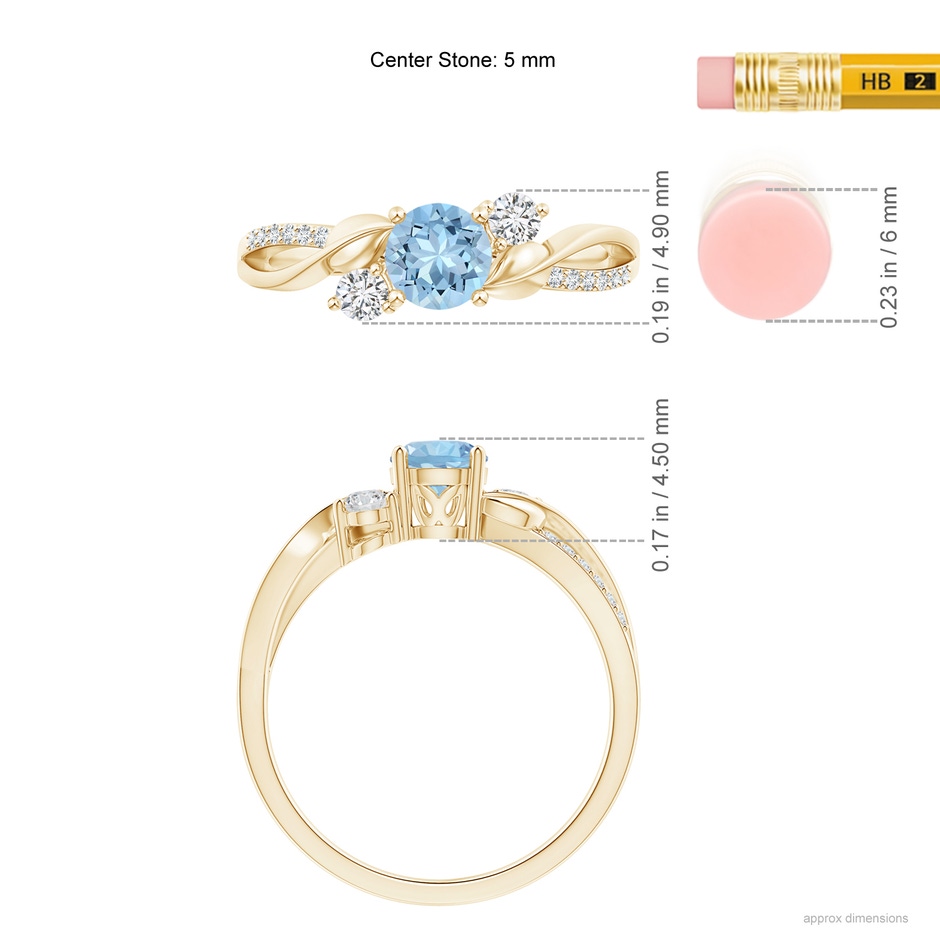 5mm AAA Aquamarine and Diamond Twisted Vine Ring in Yellow Gold ruler
