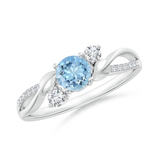 5mm AAAA Aquamarine and Diamond Twisted Vine Ring in 10K White Gold
