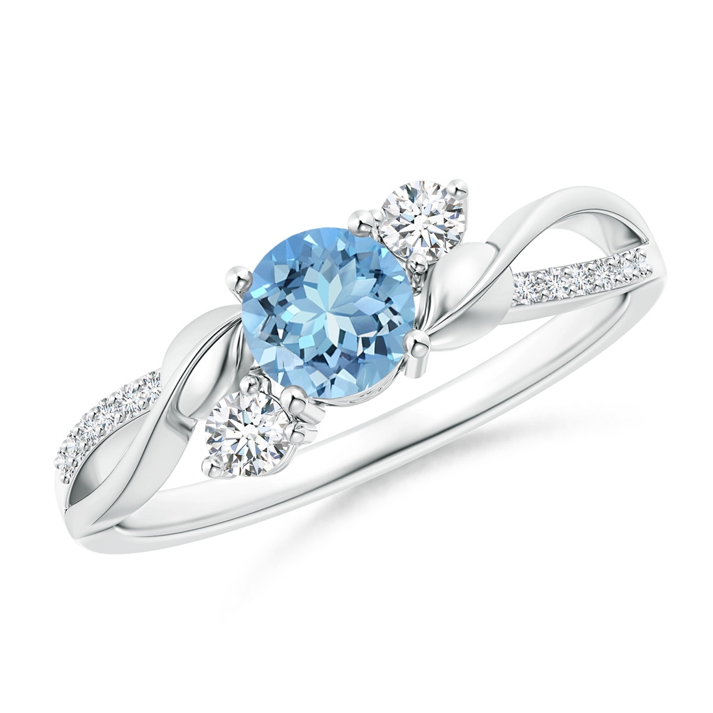 5mm AAAA Aquamarine and Diamond Twisted Vine Ring in P950 Platinum