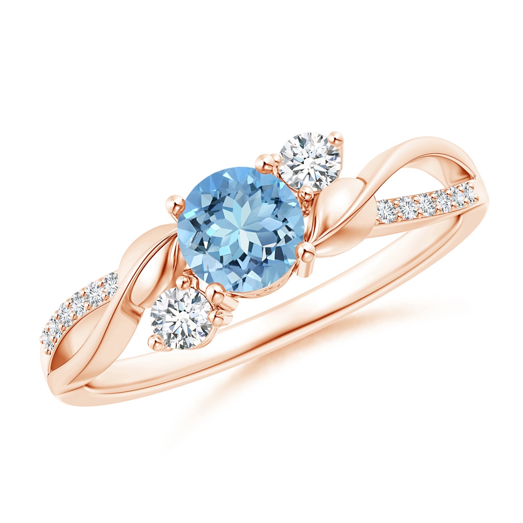 5mm AAAA Aquamarine and Diamond Twisted Vine Ring in Rose Gold