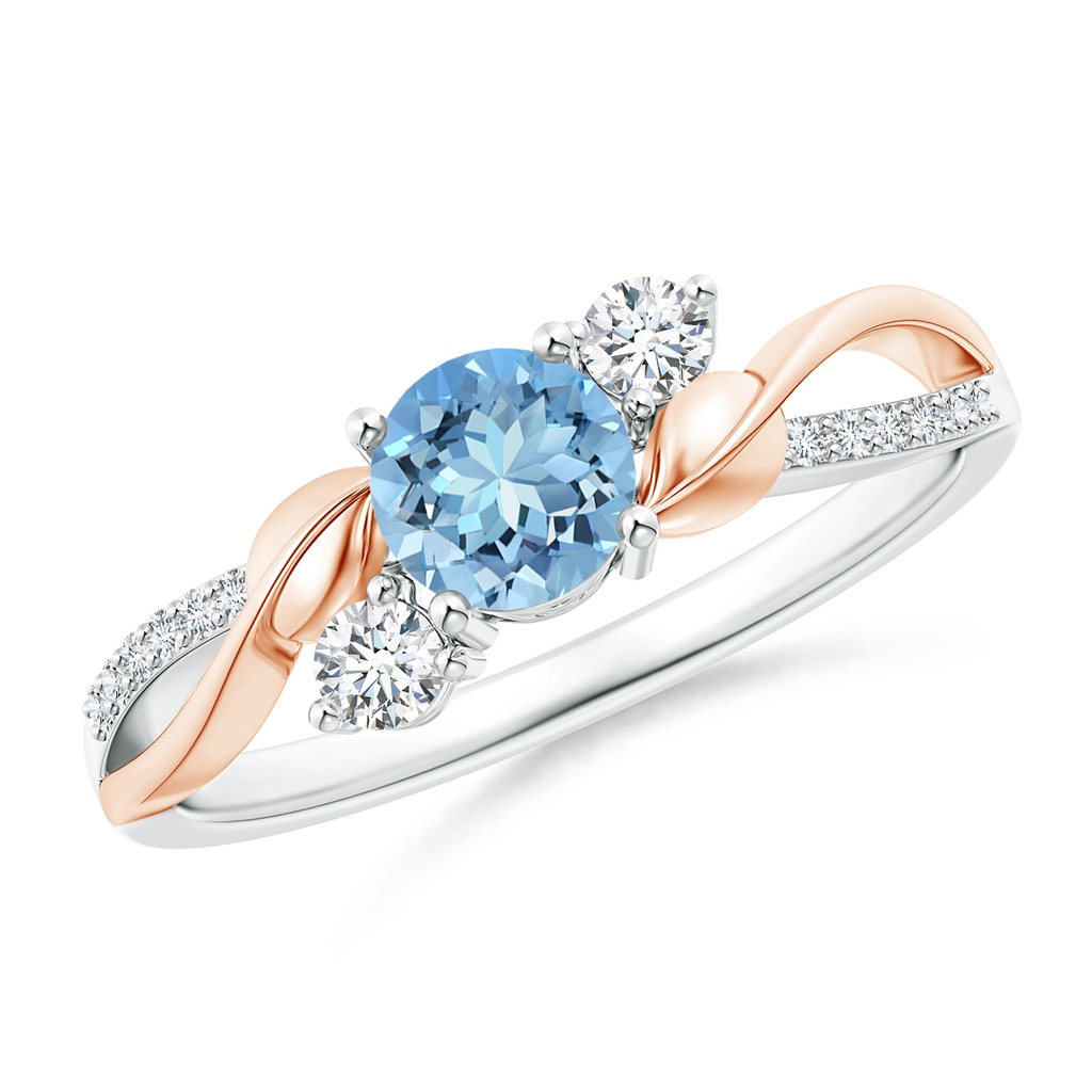 5mm AAAA Aquamarine and Diamond Twisted Vine Ring in White Gold Rose Gold