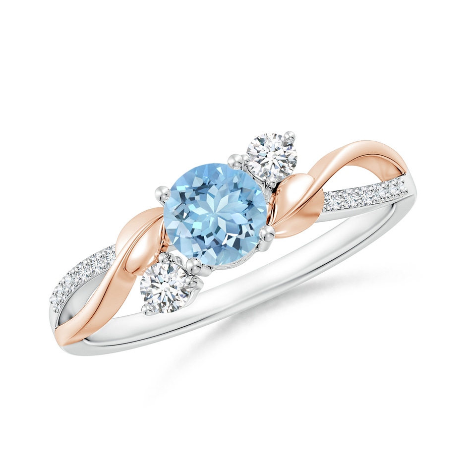 5mm AAAA Aquamarine and Diamond Twisted Vine Ring in White Gold Rose Gold 