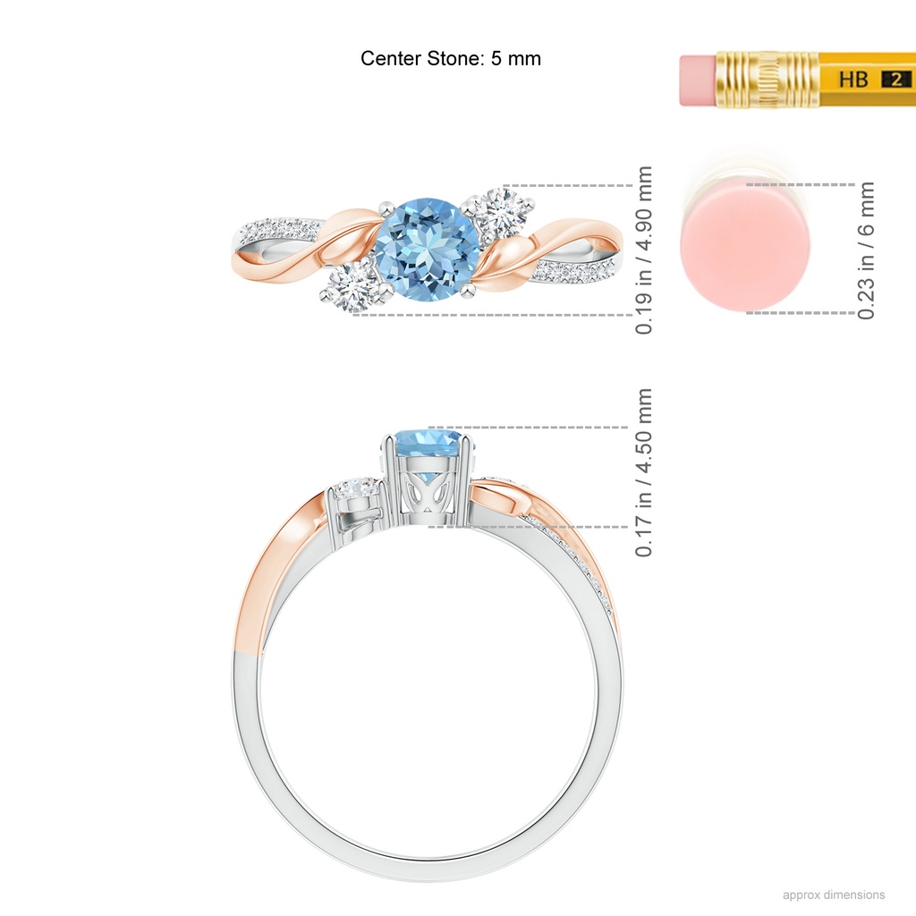5mm AAAA Aquamarine and Diamond Twisted Vine Ring in White Gold Rose Gold Ruler