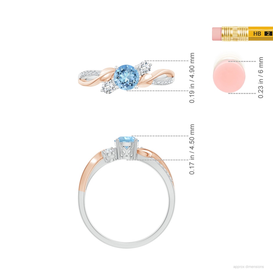 5mm AAAA Aquamarine and Diamond Twisted Vine Ring in White Gold Rose Gold ruler