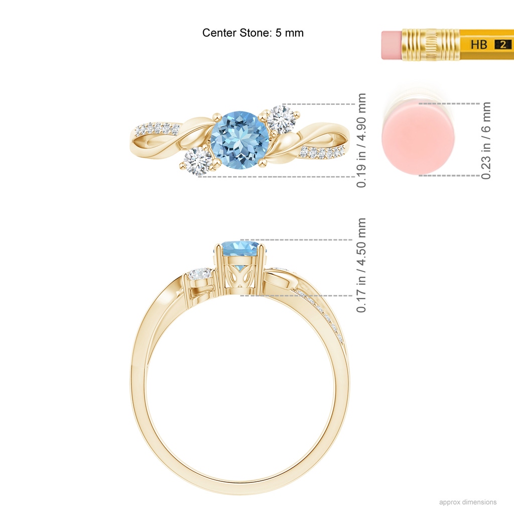 5mm AAAA Aquamarine and Diamond Twisted Vine Ring in Yellow Gold Ruler
