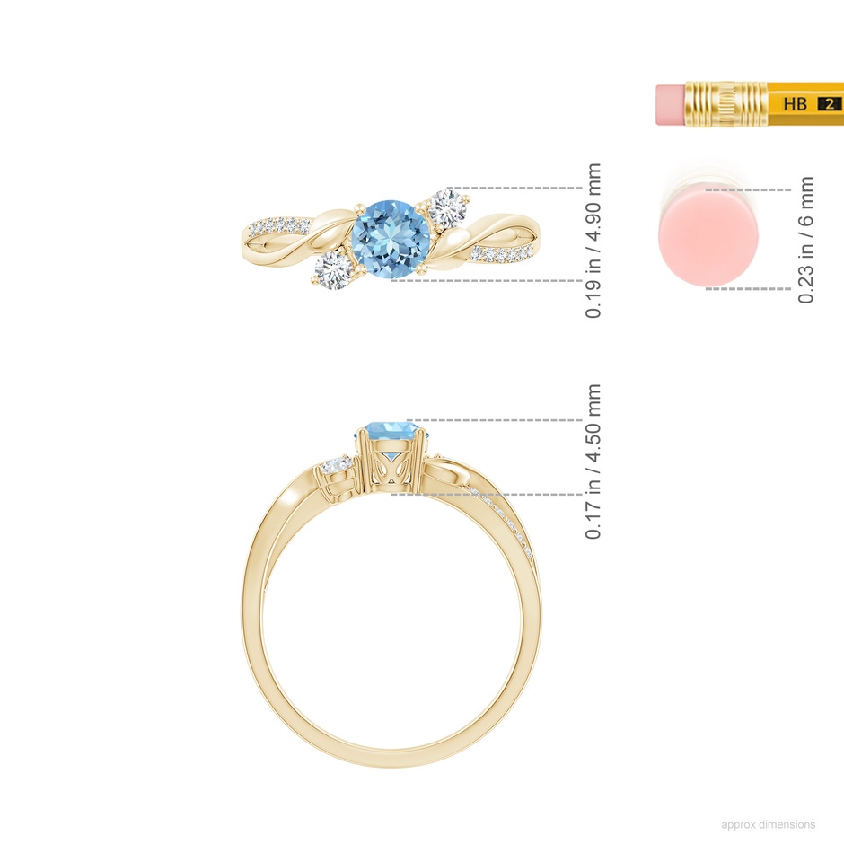 5mm AAAA Aquamarine and Diamond Twisted Vine Ring in Yellow Gold ruler