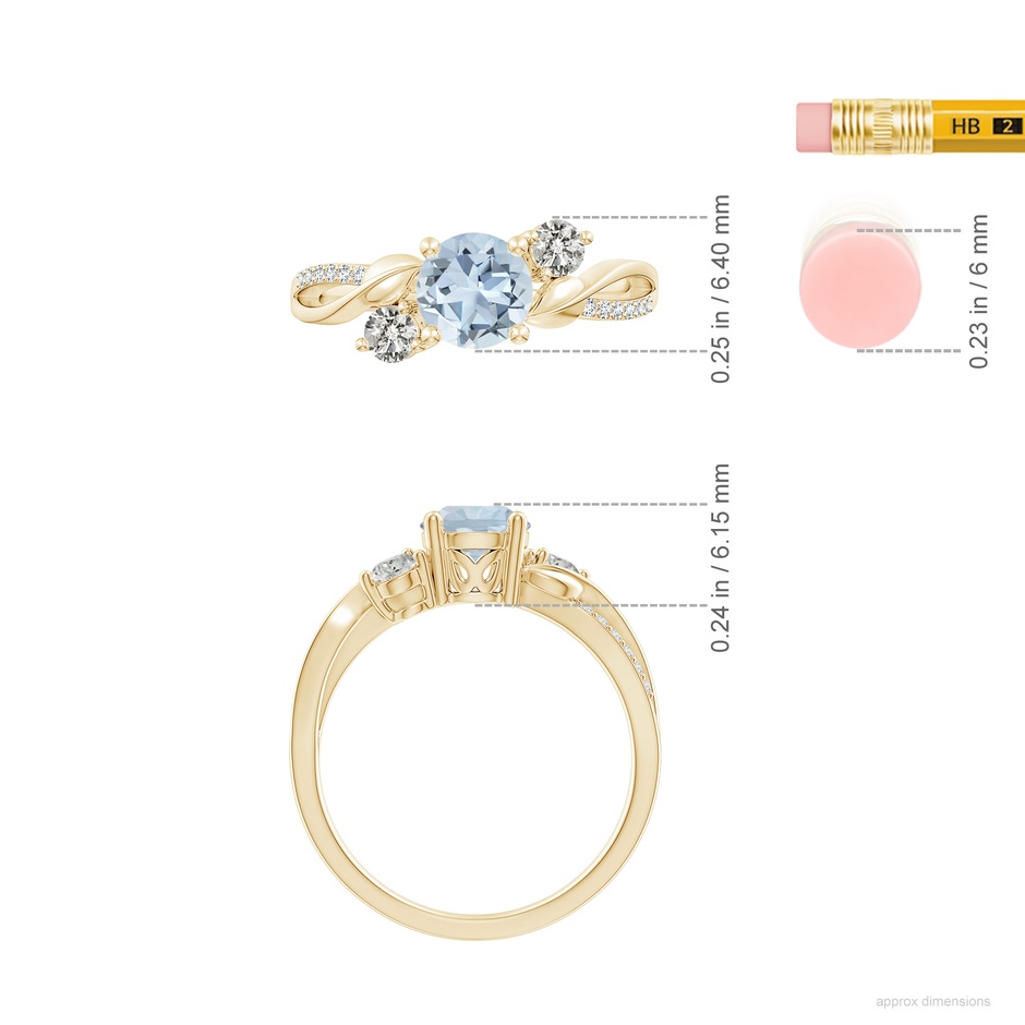 6mm A Aquamarine and Diamond Twisted Vine Ring in Yellow Gold ruler