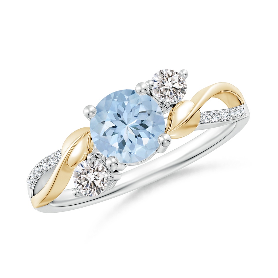 6mm AA Aquamarine and Diamond Twisted Vine Ring in White Gold Yellow Gold 