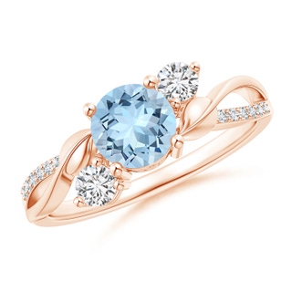 6mm AAA Aquamarine and Diamond Twisted Vine Ring in Rose Gold