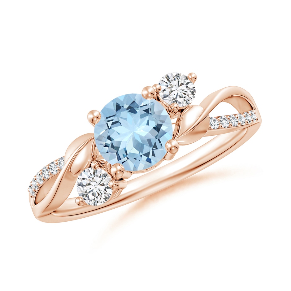 6mm AAA Aquamarine and Diamond Twisted Vine Ring in Rose Gold 