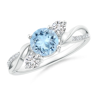 6mm AAA Aquamarine and Diamond Twisted Vine Ring in White Gold