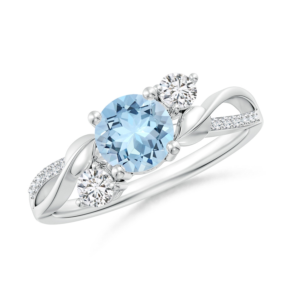 6mm AAA Aquamarine and Diamond Twisted Vine Ring in White Gold 