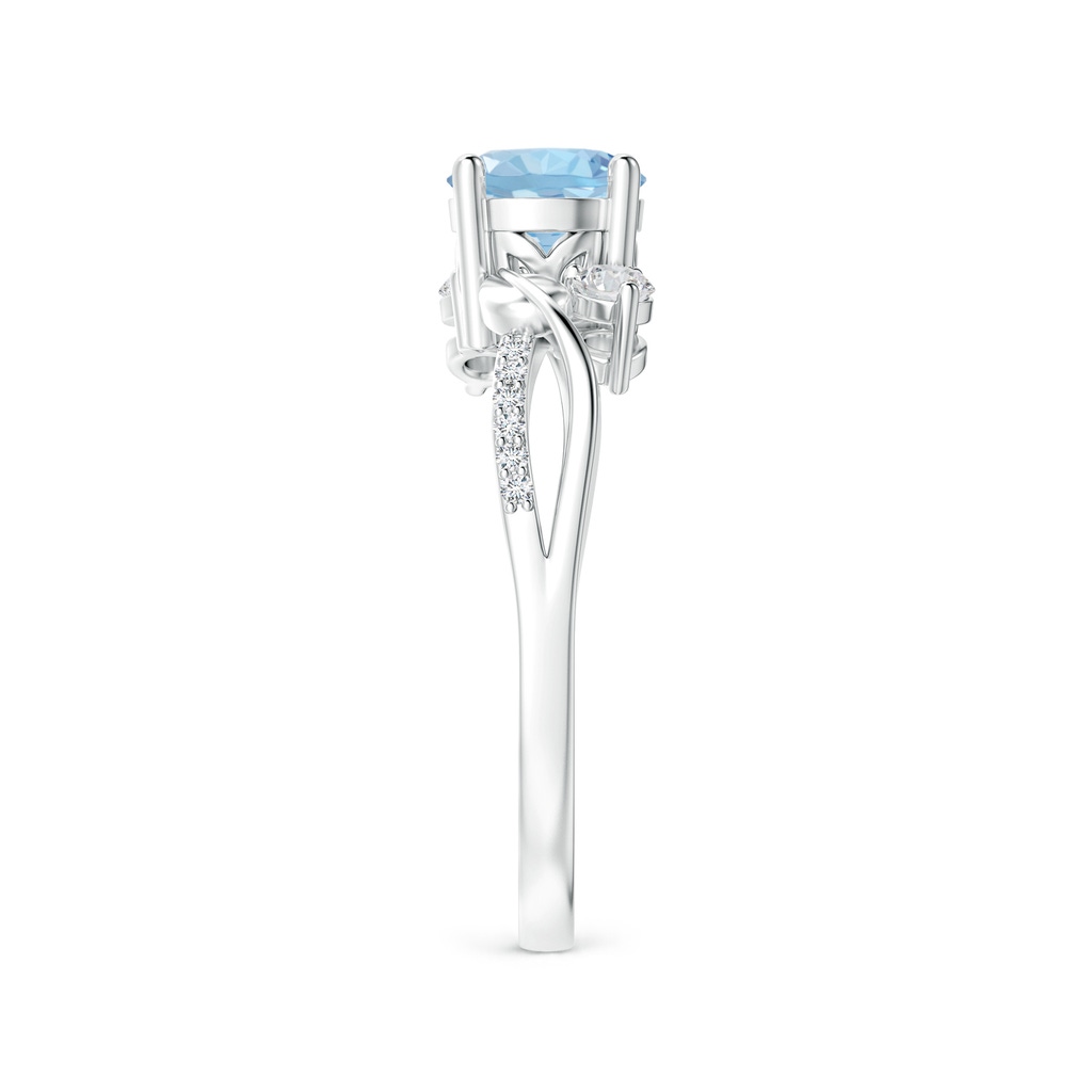 6mm AAA Aquamarine and Diamond Twisted Vine Ring in White Gold Side-2