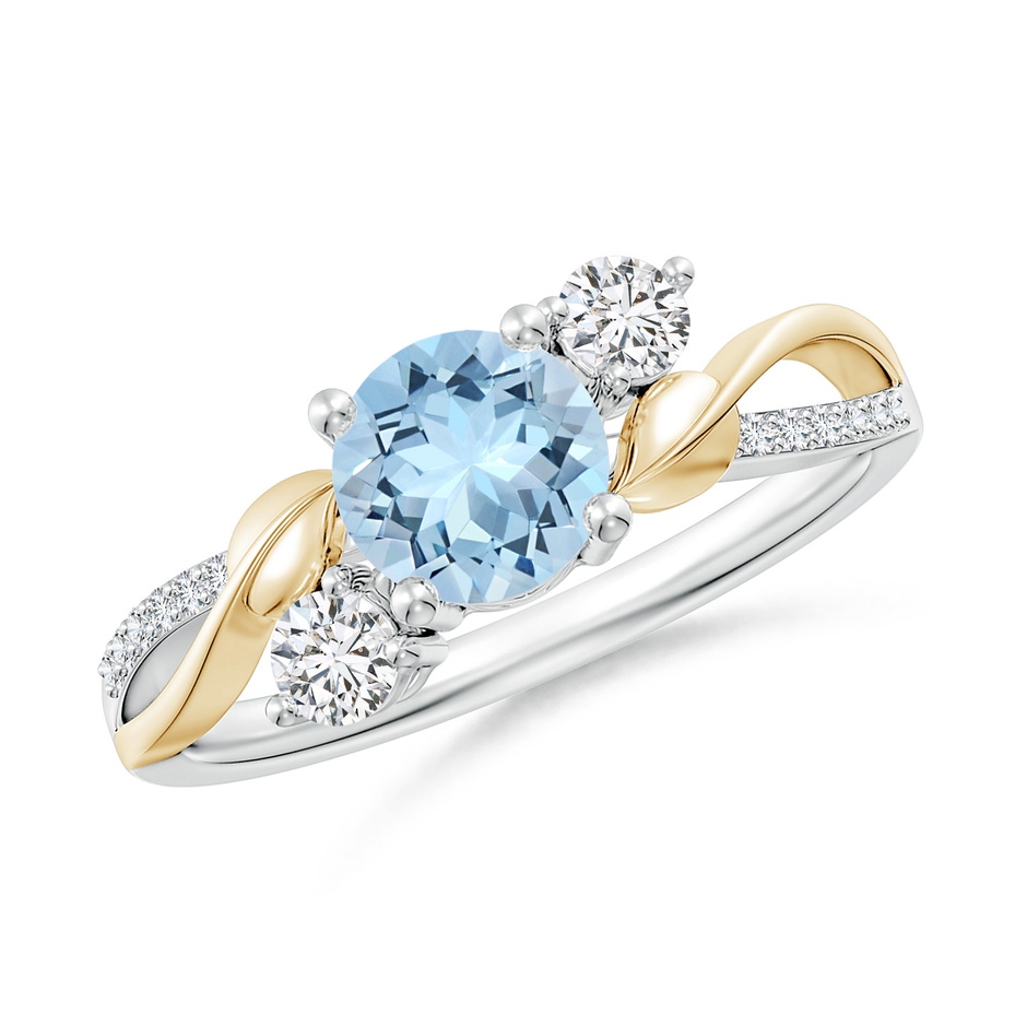 6mm AAA Aquamarine and Diamond Twisted Vine Ring in White Gold Yellow Gold 