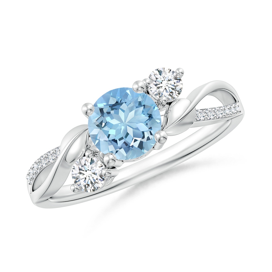 6mm AAAA Aquamarine and Diamond Twisted Vine Ring in 10K White Gold 