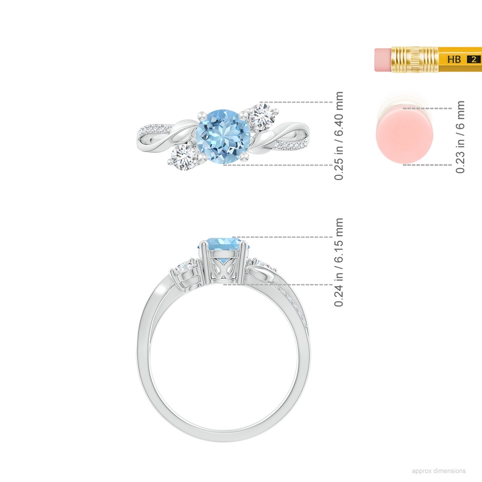 6mm AAAA Aquamarine and Diamond Twisted Vine Ring in 10K White Gold ruler